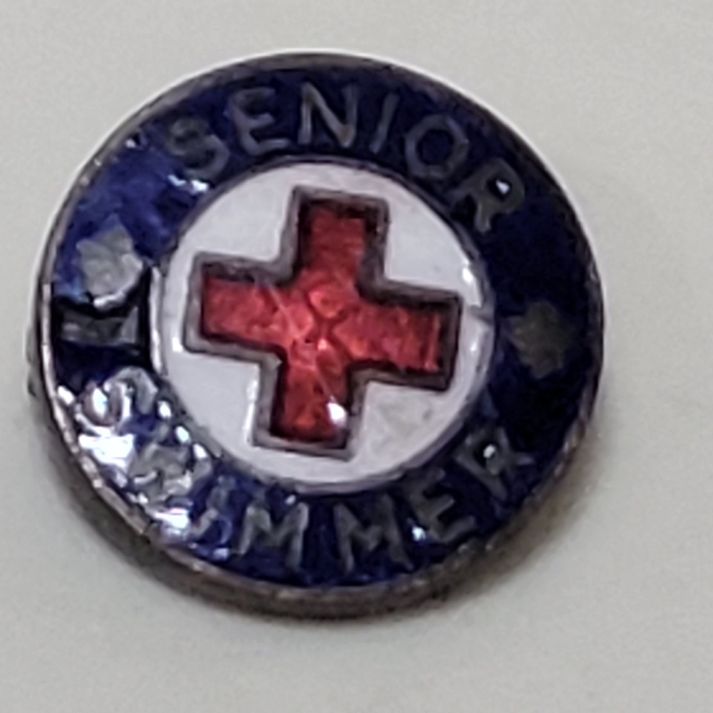 Antique Ensmeled Senior Swimmer Pin with Red Cross